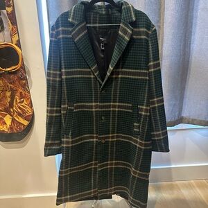 Green Plaid Men's Long Coat